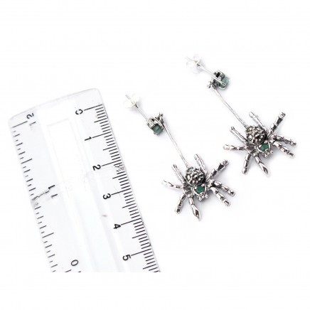 Photo of Exceptional Sterling Silver Emerald Marcasite Collar Necklace with Spider Earrings