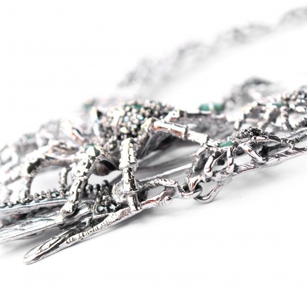 Photo of Exceptional Sterling Silver Emerald Marcasite Collar Necklace with Spider Earrings