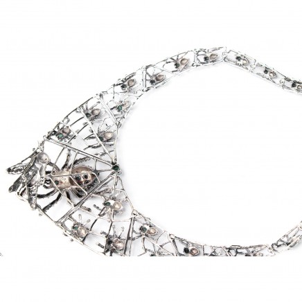 Photo of Exceptional Sterling Silver Emerald Marcasite Collar Necklace with Spider Earrings
