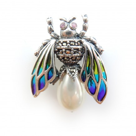 Photo of Freshwater Pearl Wasp Pendant Plique a Jour Enamel Solid Silver