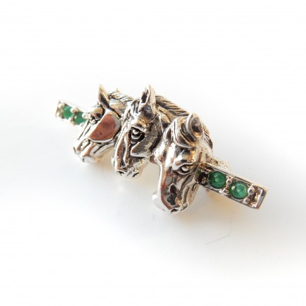 Photo of Genuine Emerald Horse Brooch Stock Pin Sterling Silver