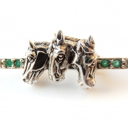 Photo of Genuine Emerald Horse Brooch Stock Pin Sterling Silver