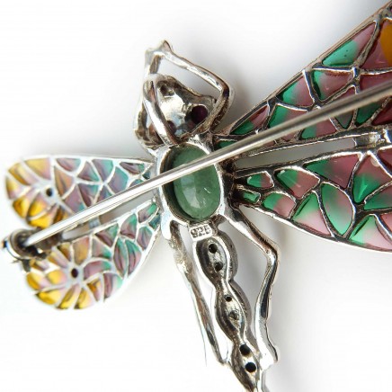 Photo of Genuine Emerald Ruby Plique a Jour Enamel Dragonfly Brooch Pendant