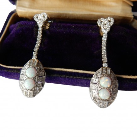 Photo of Genuine Opal Art Deco Earrings Sterling Silver