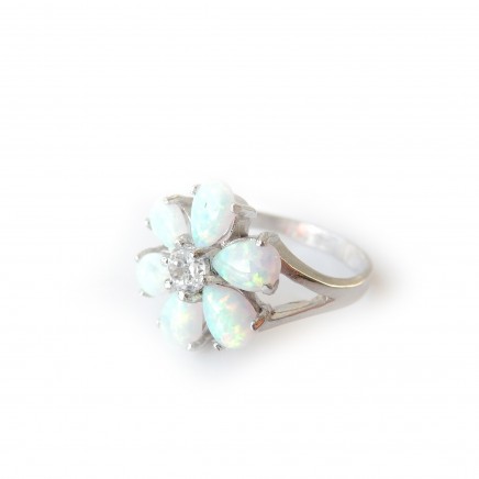 Photo of Genuine Opal Flower Ring Sterling Silver