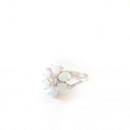 Photo of Genuine Opal Flower Ring Sterling Silver