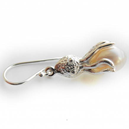 Photo of Genuine Pearl Drop Octopus Earrings Sterling Silver