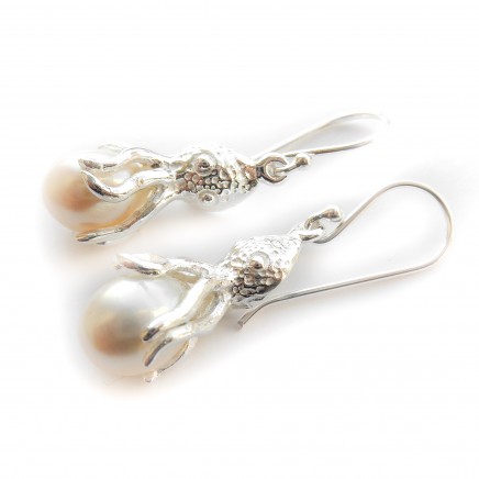 Photo of Genuine Pearl Drop Octopus Earrings Sterling Silver