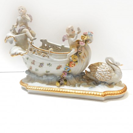 Photo of German Porcelain Cherub Putti Swan Chariot Trinket