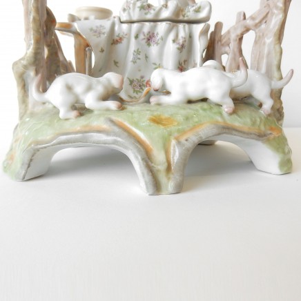 Photo of German Porcelain Conta & Boehme Dog with Pups Inkwell Figurine