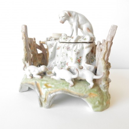 Photo of German Porcelain Conta & Boehme Dog with Pups Inkwell Figurine