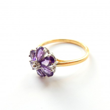 Photo of Gold Plated Amethyst Flower Ring Sterling Silver Size 7 1/4 February Birthstone