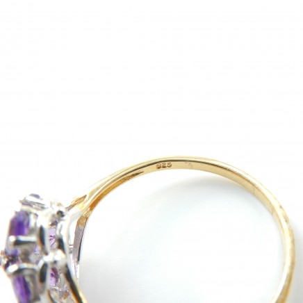 Photo of Gold Plated Amethyst Flower Ring Sterling Silver Size 7 1/4 February Birthstone