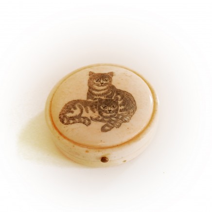 Photo of Hand Carved Tabby Cat Ox Bone Mirror Trinket Pill Box