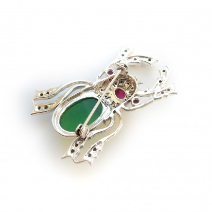 Photo of Jade Ruby & Marcasite Bug Scorpion Insect Brooch Sterling Silver