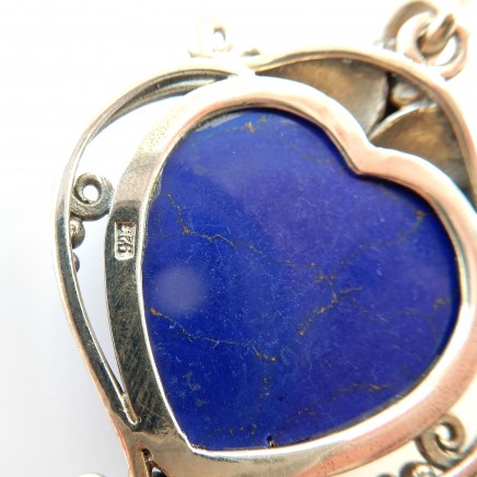 Photo of Lapis Lazuli Heart Vine Leaf Pendant Necklace Solid Silver Fine Jewelery