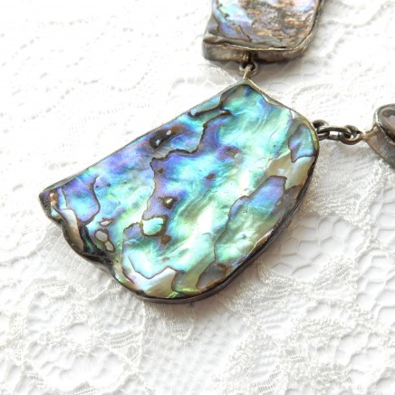 Photo of Large Abalone Shell Necklace Sterling Silver Chain