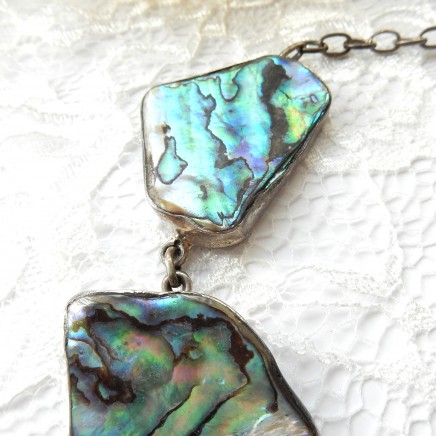 Photo of Large Abalone Shell Necklace Sterling Silver Chain