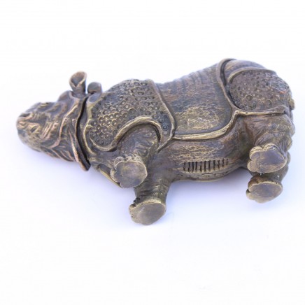 Photo of Large Brass Rhino Vesta Match Safe Snuff Box
