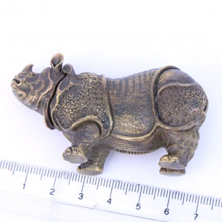 Photo of Large Brass Rhino Vesta Match Safe Snuff Box
