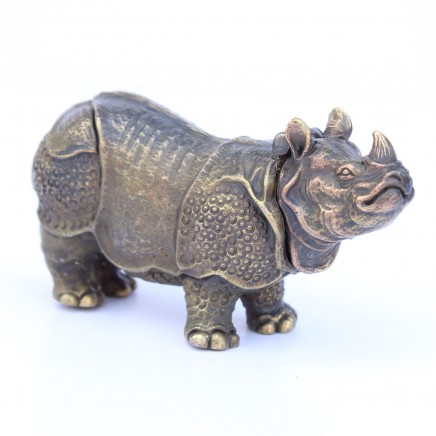 Photo of Large Brass Rhino Vesta Match Safe Snuff Box