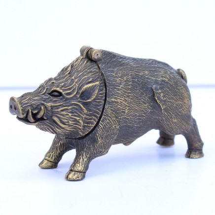 Photo of Large Brass Sculptural Wild Boar Snuff Container Vesta Match Safe