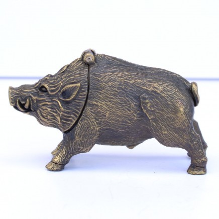 Photo of Large Brass Sculptural Wild Boar Snuff Container Vesta Match Safe
