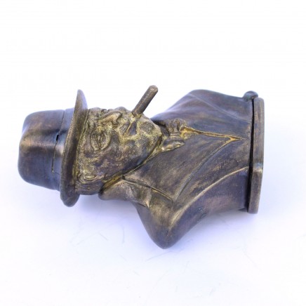 Photo of Large Figural Brass Winston Churchill Vesta Match Safe