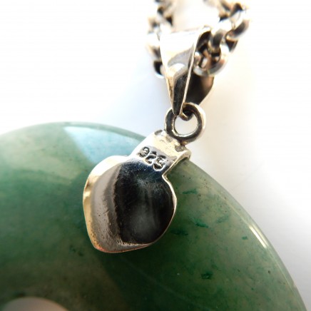 Photo of Large Jade Sterling Silver Pendant & Long Chain