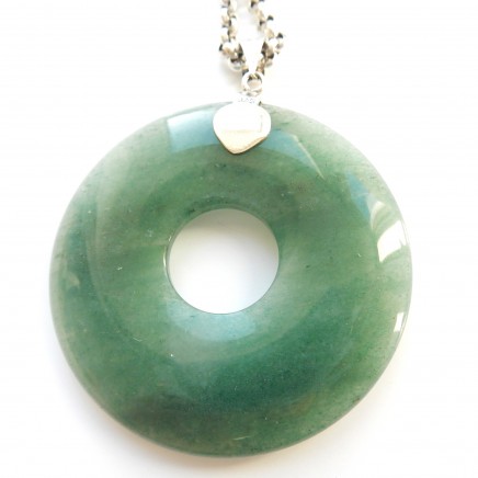Photo of Large Jade Sterling Silver Pendant & Long Chain