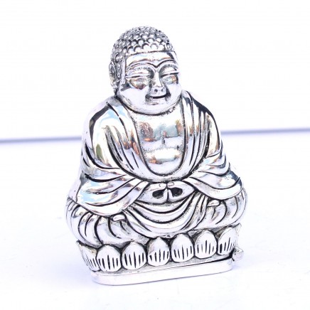 Photo of Large Silverplated Buddha Snuff Container Vesta Match Safe