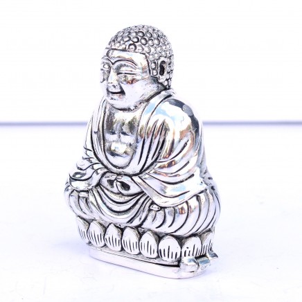 Photo of Large Silverplated Buddha Snuff Container Vesta Match Safe