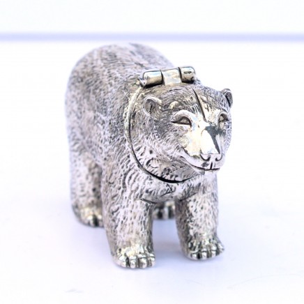Photo of Large Silverplated Polar Bear Snuff Container Vesta Match Safe