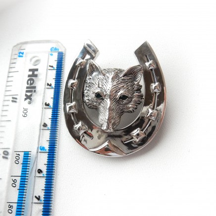 Photo of Large Sterling Silver Emerald Fox In Horse Shoe Brooch Pin