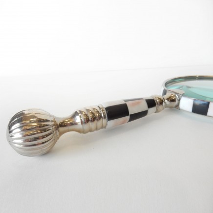 Photo of Magnifying Glass Mother of Pearl Ebony & Silver Harlequin Stamp Collector Crafting Tool