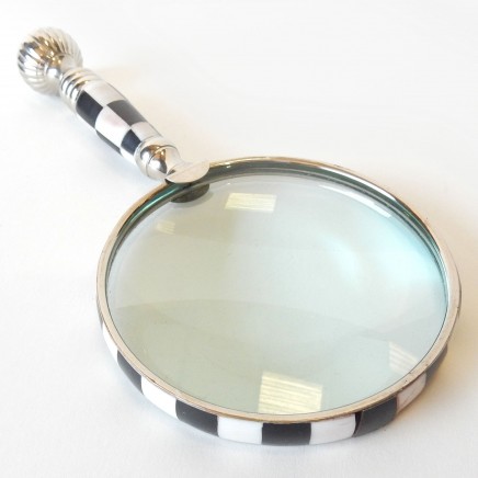Photo of Magnifying Glass Mother of Pearl Ebony & Silver Harlequin Stamp Collector Crafting Tool