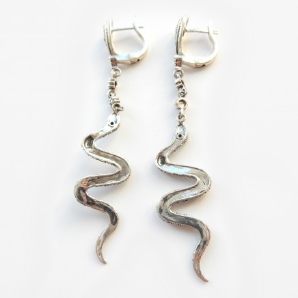Photo of Marcasite Twisted Snake Serpent Drop Earrings Sterling Silver
