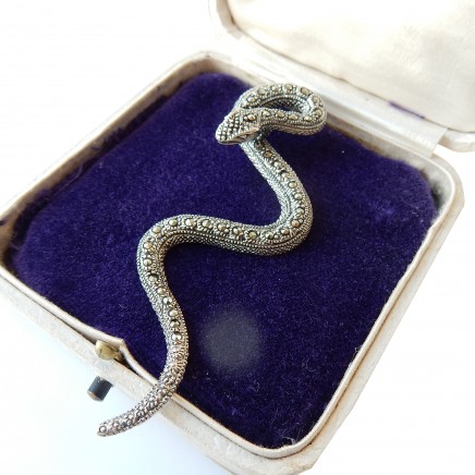 Photo of Marcasite Twisted Snake Serpent Pendant Sterling Silver