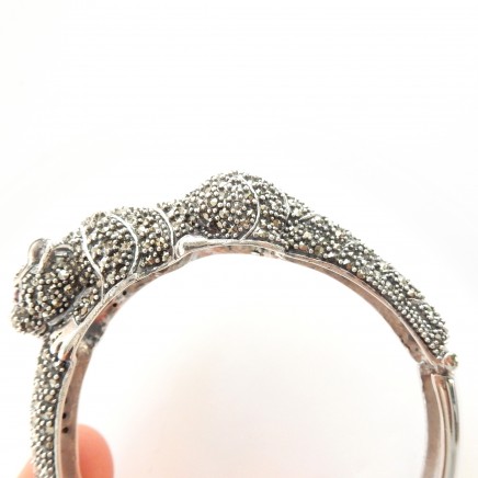 Photo of Marcasite Wild Cat Panthere Bracelet Bangle Cuff Solid Silver Fine Jewelery