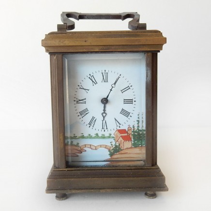 Photo of Miniature French Brass Painted Porcelain Cherub Carriage Clock