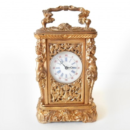 Photo of Miniature French Gilt Ormolu High Relief Nude Lady Carriage Clock