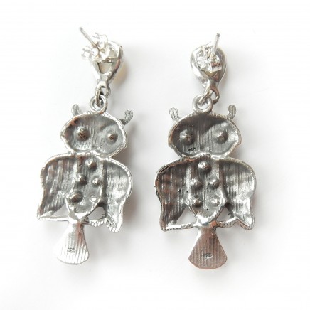 Photo of Moonstone Marcasite Owl Droplet Earrings Sterling Silver Fine Jewelry