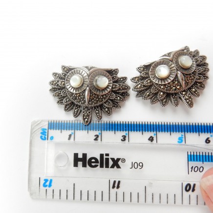 Photo of Moonstone Marcasite Owl Earrings Sterling Silver Fine Jewelry