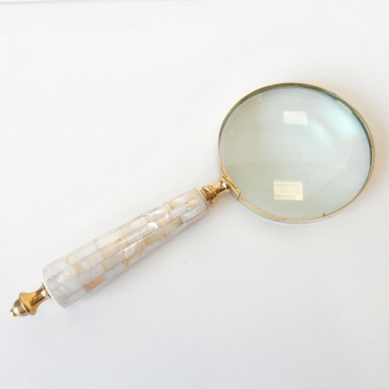 Photo of Mother of Pearl Brass Inlay Magnifying Glass Stamp Collector Crafting Tool