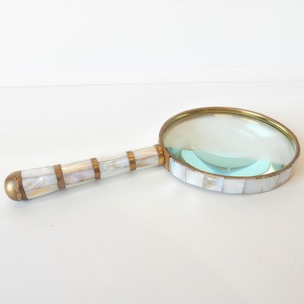 Photo of Mother of Pearl Brass Inlay Magnifying Glass Stamp Collector Crafting Tool