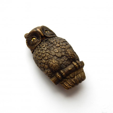 Photo of Novelty Brass Owl Vesta Match Safe Snuff Box