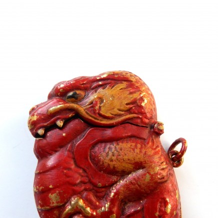 Photo of Novelty Hand Painted Enamel Oriental Dragon Vesta Match Safe