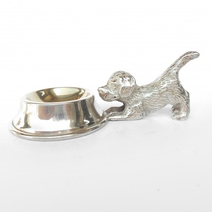 Photo of Novelty Silverplated Dog with Bowl Table Salt Cellar