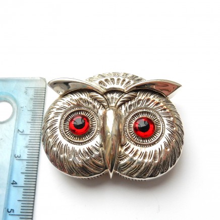 Photo of Novelty Silverplated Owl Vesta Match Safe Snuff Box