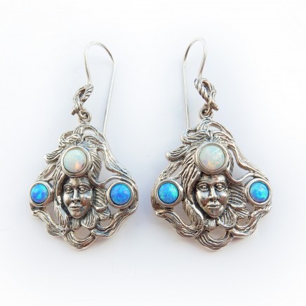 Photo of Opal Art Nouveau Lady Earrings Solid Silver
